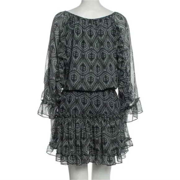 Misa Los Angeles Long Sleeve Arabesque Pattern Tiered Mini Dress - Picture 3 of 8